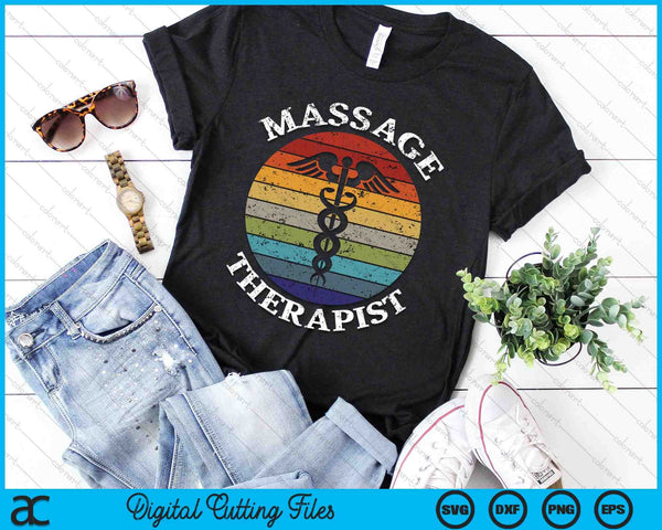 Terapia de masaje Terapeuta de masaje Vintage Sunset SVG PNG Archivos de corte digital