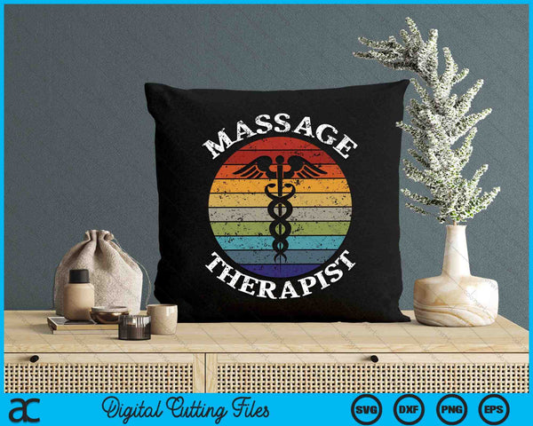 Terapia de masaje Terapeuta de masaje Vintage Sunset SVG PNG Archivos de corte digital