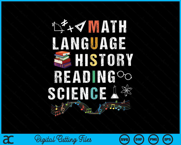 Math Language History Reading Science Music Teacher SVG PNG Digital Cutting Files