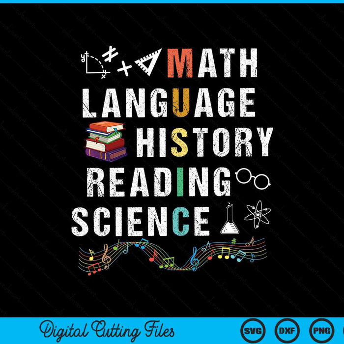 Math Language History Reading Science Music Teacher SVG PNG Digital Cutting Files