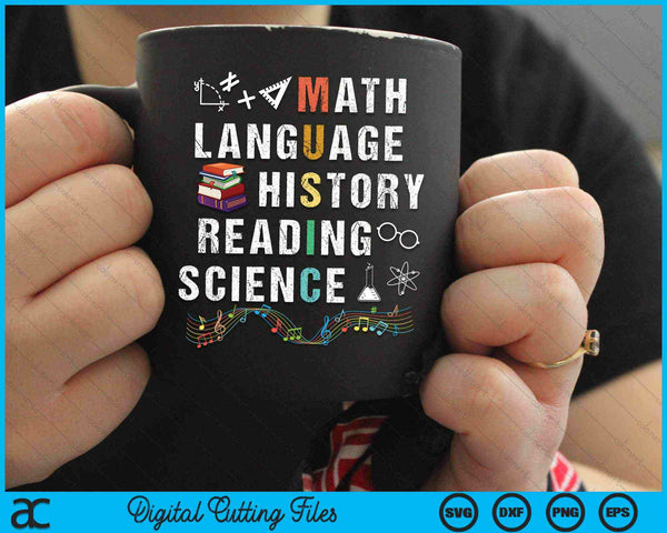 Math Language History Reading Science Music Teacher SVG PNG Digital Cutting Files
