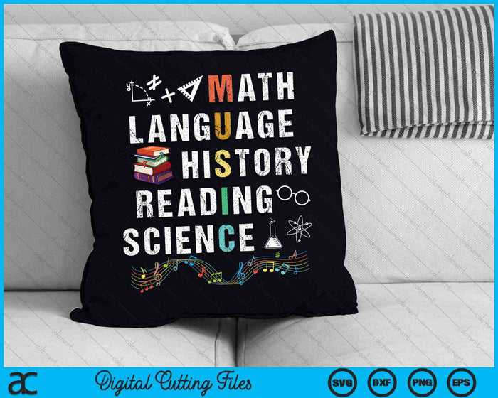 Math Language History Reading Science Music Teacher SVG PNG Digital Cutting Files