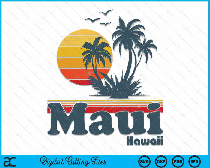 Maui Hawaii Vintage Surf Beach Surfing 70's Retro Hawaiian SVG PNG Digital Cutting Files