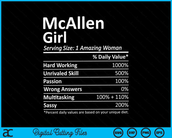 McAllen Girl TX Texas Funny City Home Roots SVG PNG Cortando archivos imprimibles