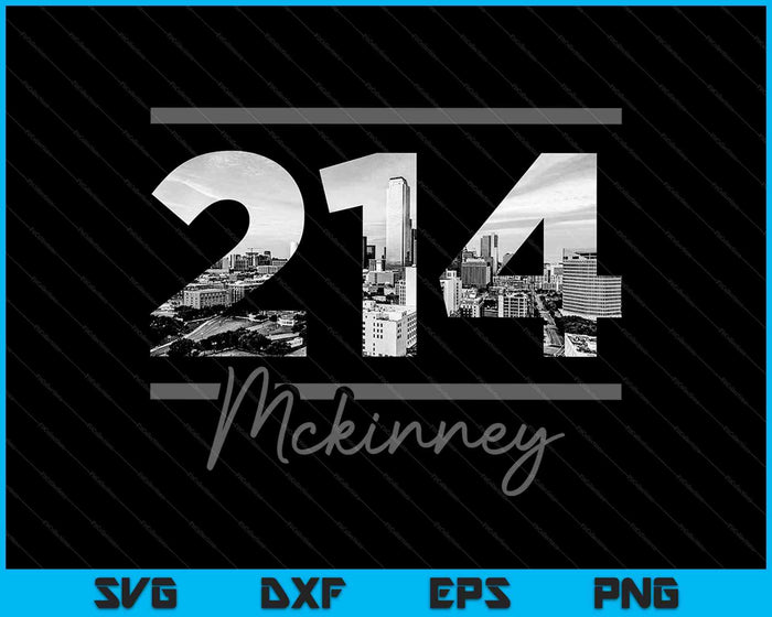 McKinney 214 Netnummer Skyline Texas Vintage SVG PNG Snijden afdrukbare bestanden