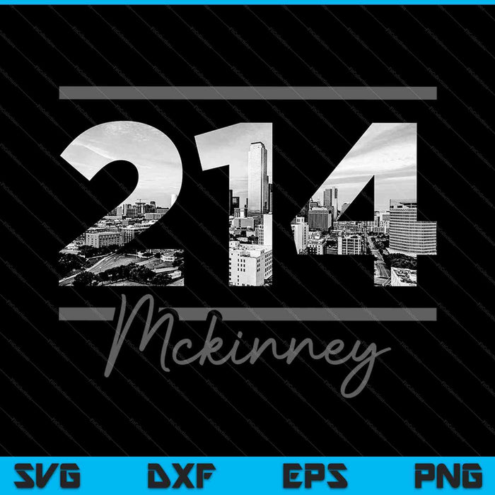 McKinney 214 Netnummer Skyline Texas Vintage SVG PNG Snijden afdrukbare bestanden
