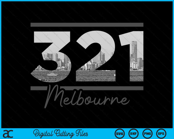 Melbourne 321 Netnummer Skyline Florida Vintage SVG PNG digitale snijbestanden