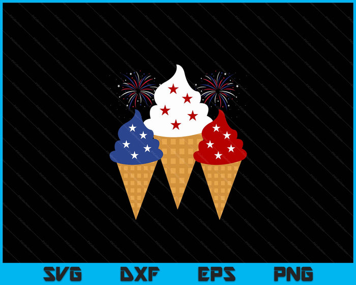 Memorial Day 4th Of July Holiday Patriotic Ice Cream Cones SVG PNG Digital Cutting Files