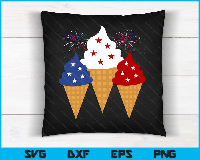 Memorial Day 4th Of July Holiday Patriotic Ice Cream Cones SVG PNG Digital Cutting Files