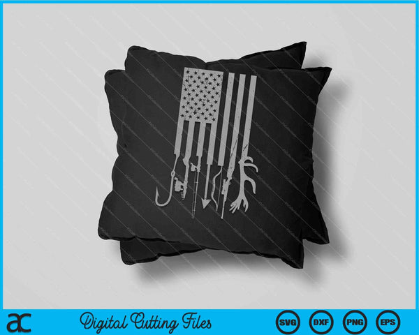 Hombres divertido papá bandera americana pesca caza SVG PNG archivos de corte digital