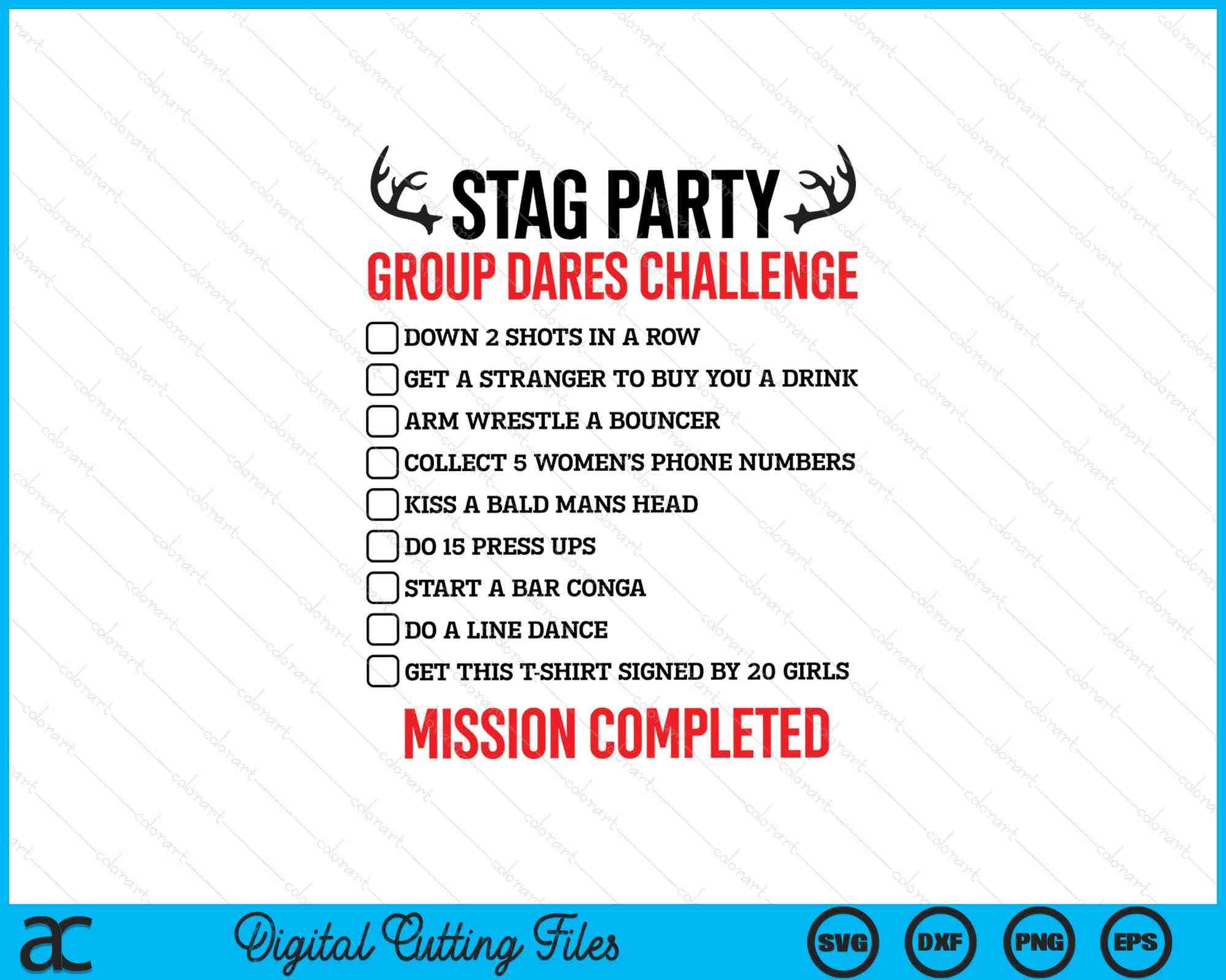 Stag Rules Mens Stag Do Group Challenge Checklist Game SVG PNG Printable Files ...