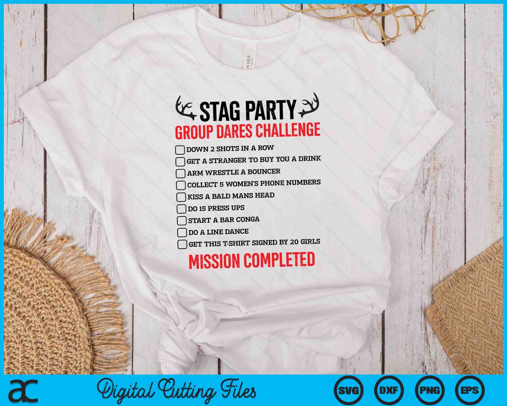 Stag Rules Mens Stag Do Group Challenge Checklist Game SVG PNG Printable Files ...