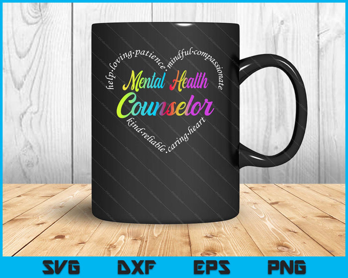 Mental Health Counselor Heart Word Cloud Watercolor Rainbow SVG PNG Digital Printable Files