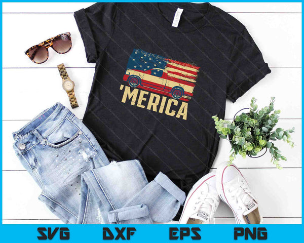 Bandera americana de Merica con camioneta SVG PNG cortando archivos imprimibles - on a t-shirt