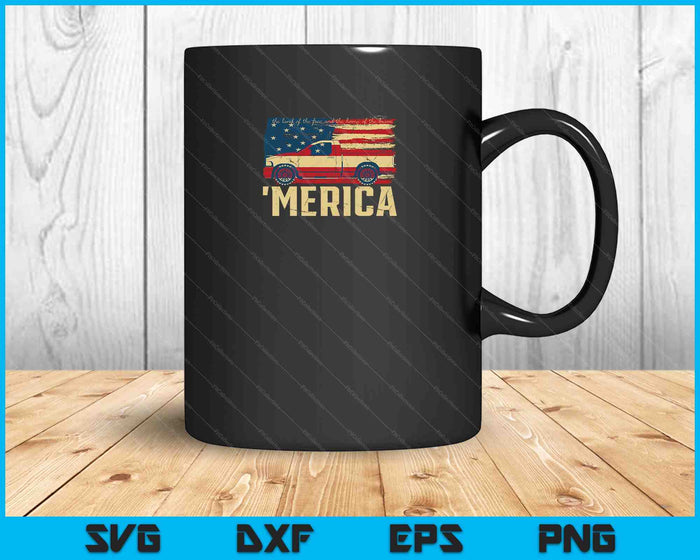Merica American Flag With Pickup Truck SVG PNG Cutting Printable Files