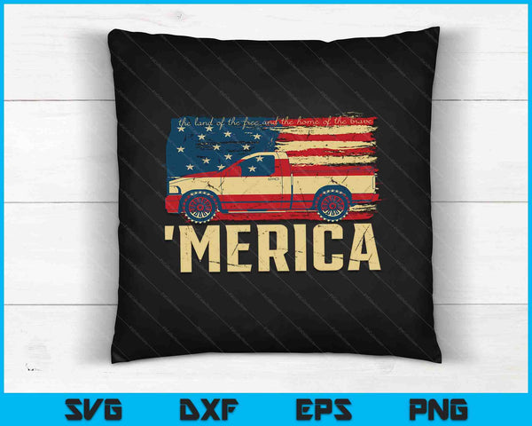 Merica American Flag With Pickup Truck SVG PNG Cutting Printable Files