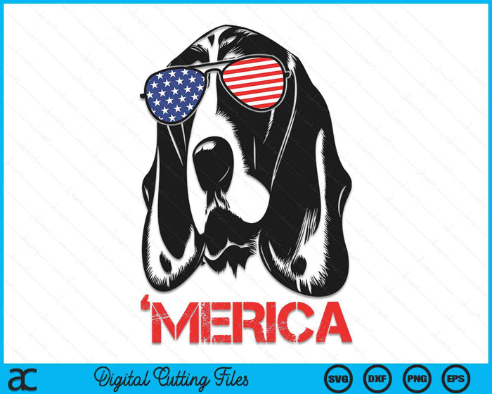 Merica Basset Hound American Flag 4th of July SVG PNG Digital Cutting Files