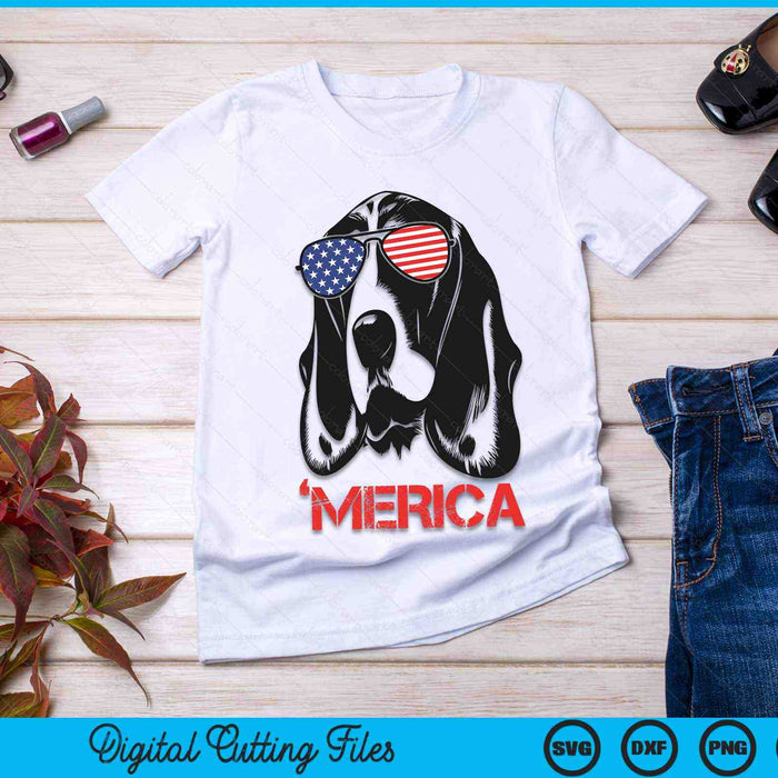 Merica Basset Hound American Flag 4th of July SVG PNG Digital Cutting Files