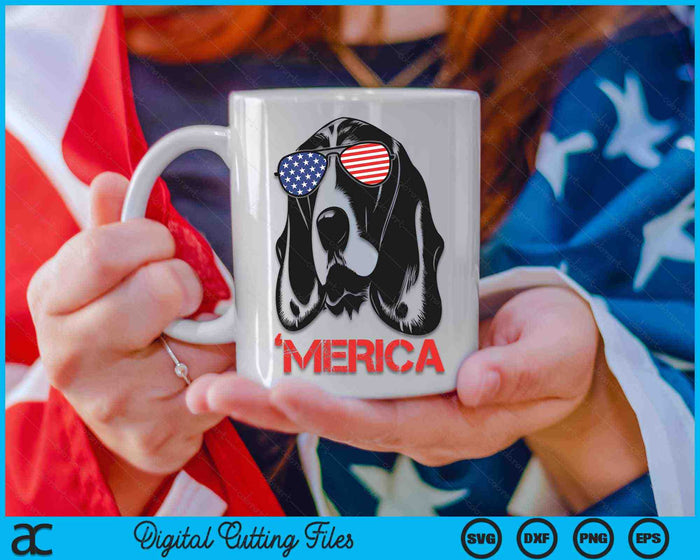 Merica Basset Hound American Flag 4th of July SVG PNG Digital Cutting Files