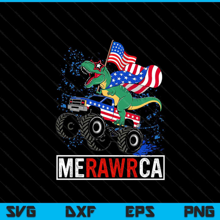 Merica Dinosaur Monster Truck 4th of July American Flag Boys SVG PNG Digital Printable Files
