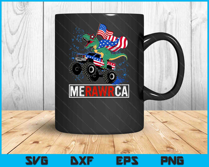 Merica Dinosaur Monster Truck 4th of July American Flag Boys SVG PNG Digital Printable Files