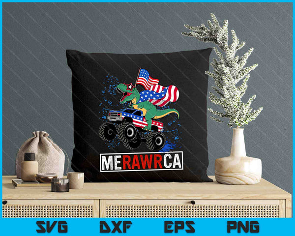 Merica Dinosaur Monster Truck 4th of July American Flag Boys SVG PNG Digital Printable Files