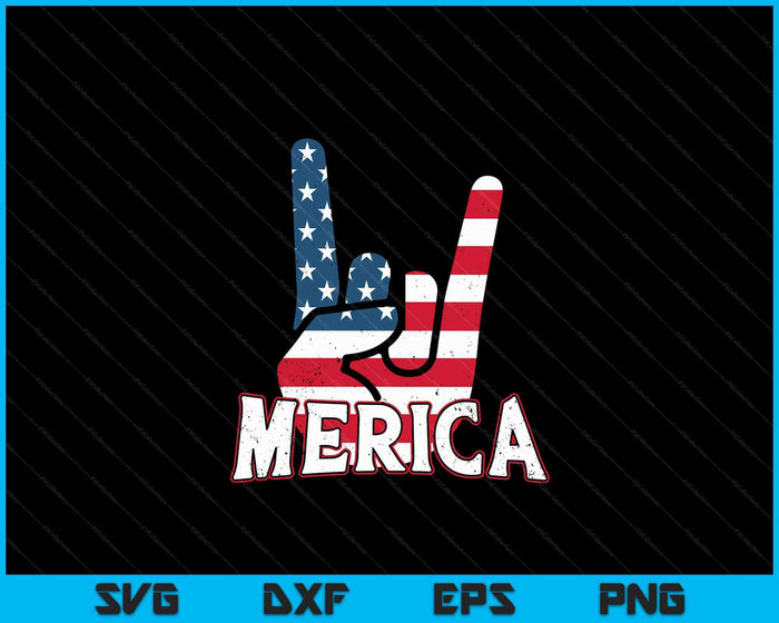 Merica Rock Sign USA Amerikaanse vlag 4 juli vierde SVG PNG digitale snijbestanden