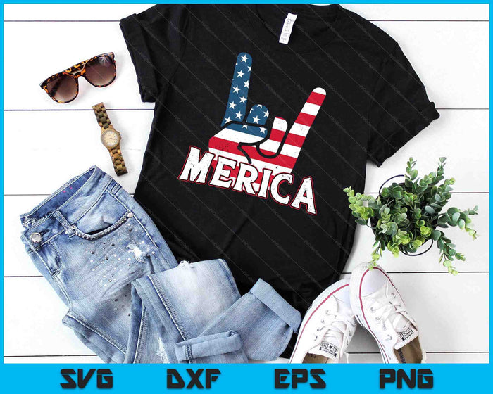 Merica Rock Sign USA Amerikaanse vlag 4 juli vierde SVG PNG digitale snijbestanden