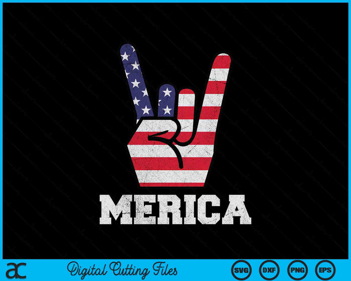 Merica Rock Sign 4th of July Vintage American Flag Retro USA SVG PNG Digital Printable Files