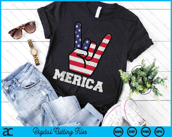 Merica Rock Sign 4th of July Vintage American Flag Retro USA SVG PNG Digital Printable Files