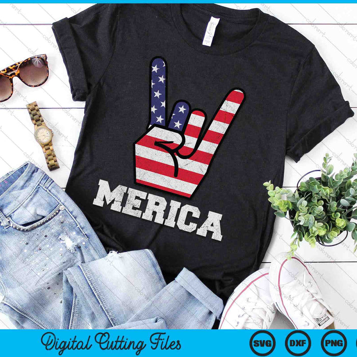 Merica Rock Sign 4th of July Vintage American Flag Retro USA SVG PNG Digital Printable Files