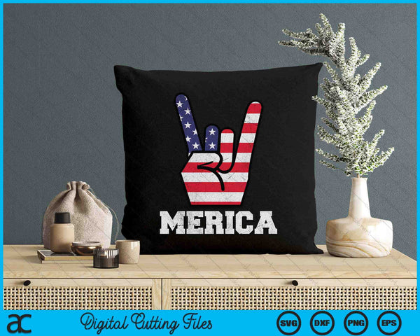 Merica Rock Sign 4th of July Vintage American Flag Retro USA SVG PNG Digital Printable Files