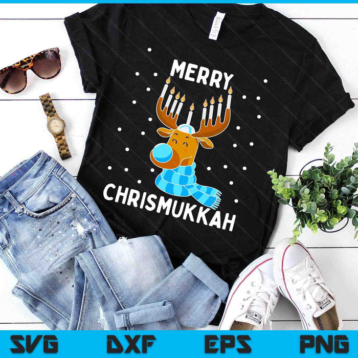 Merry Chrismukkah Jewish Christmas Hanukkah Reindeer Menorah SVG PNG Digital Printable Files