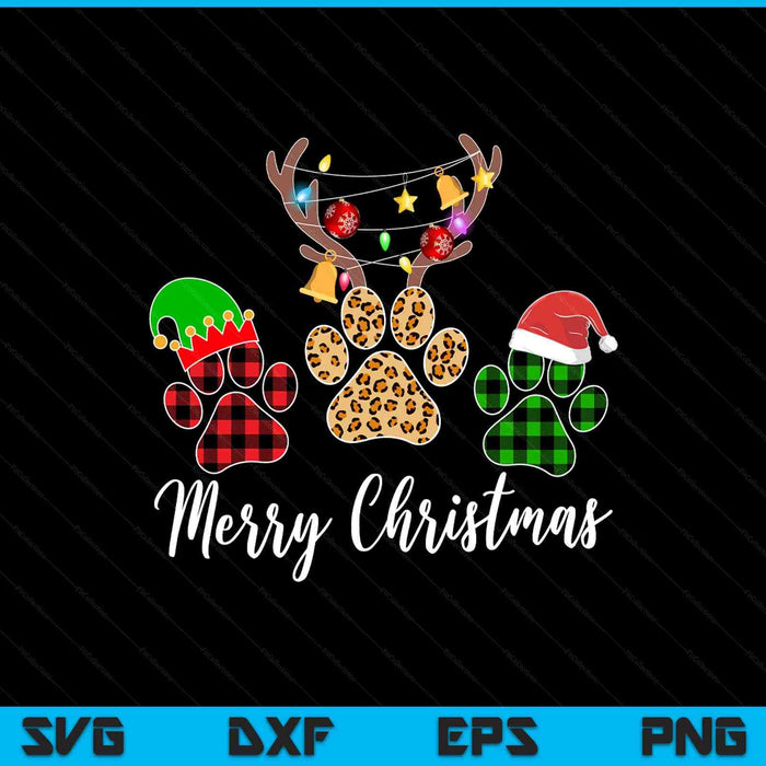 Merry Christmas dog paws lights Buffalo plaid leopard Xmas SVG PNG cut file for Cricut