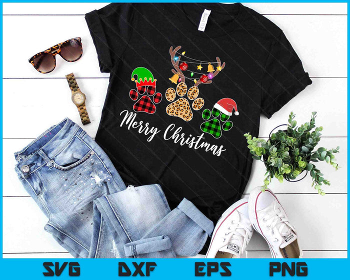 Merry Christmas Dog Paws Lights Buffalo Plaid & Leopard Xmas SVG PNG Digital Cutting Files