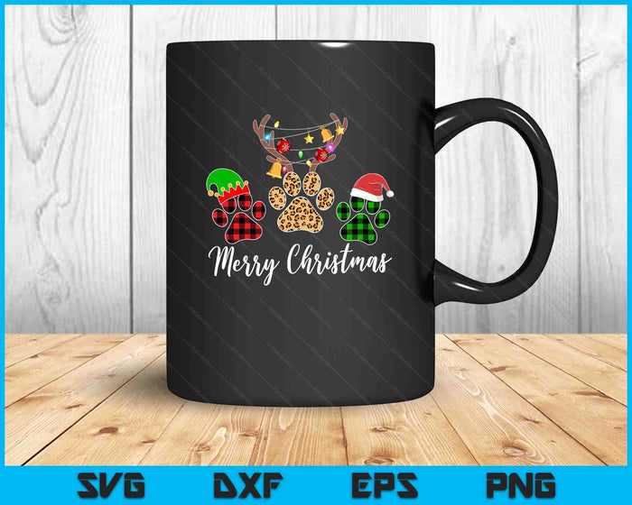 Merry Christmas Dog Paws Lights Buffalo Plaid & Leopard Xmas SVG PNG Digital Cutting Files