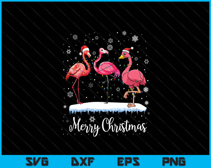 Merry Christmas Hat Santa Flamingo Light Christmas Snow Xmas SVG PNG Digital Printable Files