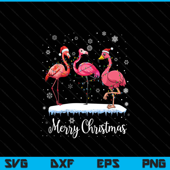 Merry Christmas Hat Santa Flamingo Light Christmas Snow Xmas SVG PNG Digital Printable Files