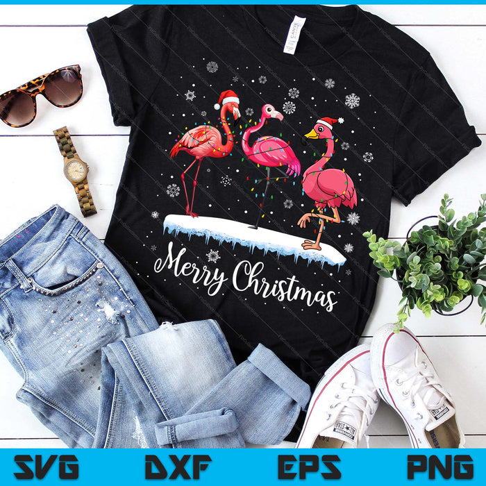 Merry Christmas Hat Santa Flamingo Light Christmas Snow Xmas SVG PNG Digital Printable Files