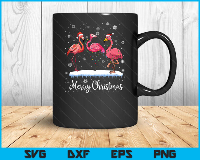 Merry Christmas Hat Santa Flamingo Light Christmas Snow Xmas SVG PNG Digital Printable Files