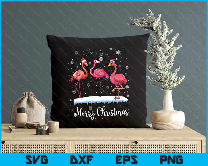 Merry Christmas Hat Santa Flamingo Light Christmas Snow Xmas SVG PNG Digital Printable Files
