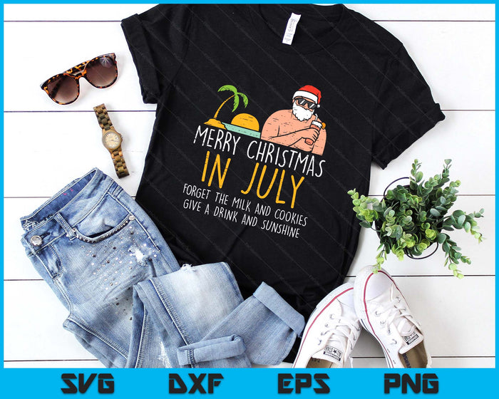 Merry Christmas In July Santa Beach Cocktail Summer Xmas SVG PNG Digital Printable Files
