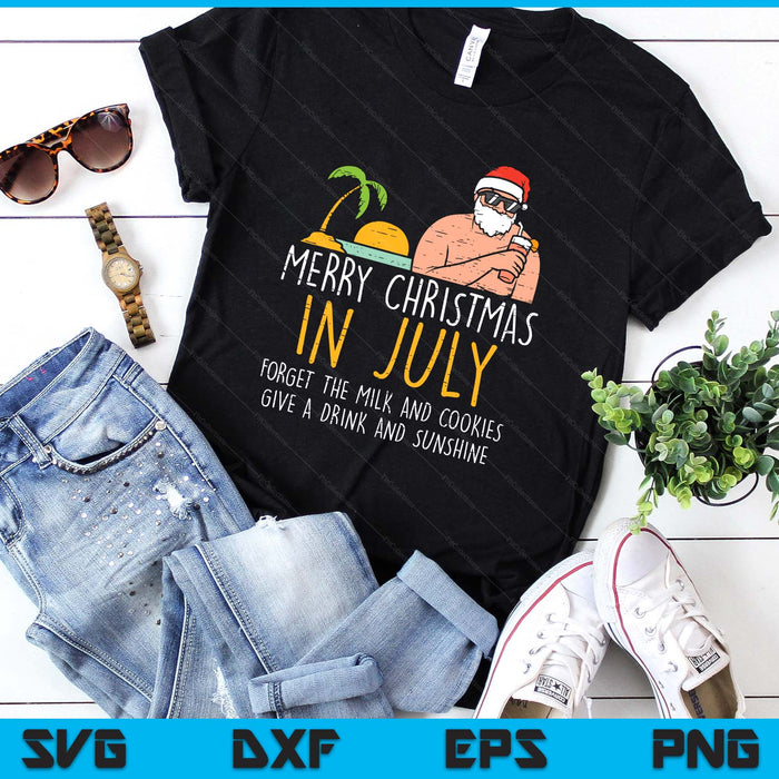 Merry Christmas In July Santa Beach Cocktail Summer Xmas SVG PNG Digital Printable Files