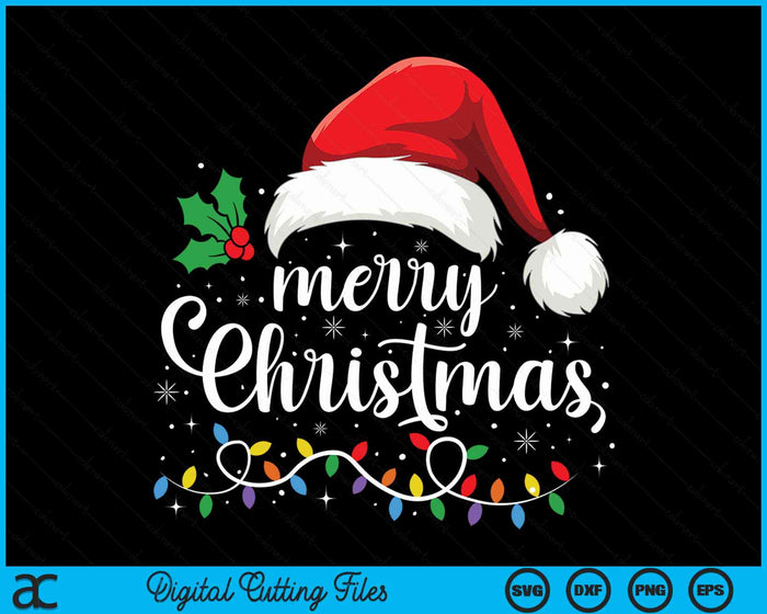 Merry Christmas Lights Red Santa Hat Xmas Family SVG PNG Digital Cutting Files