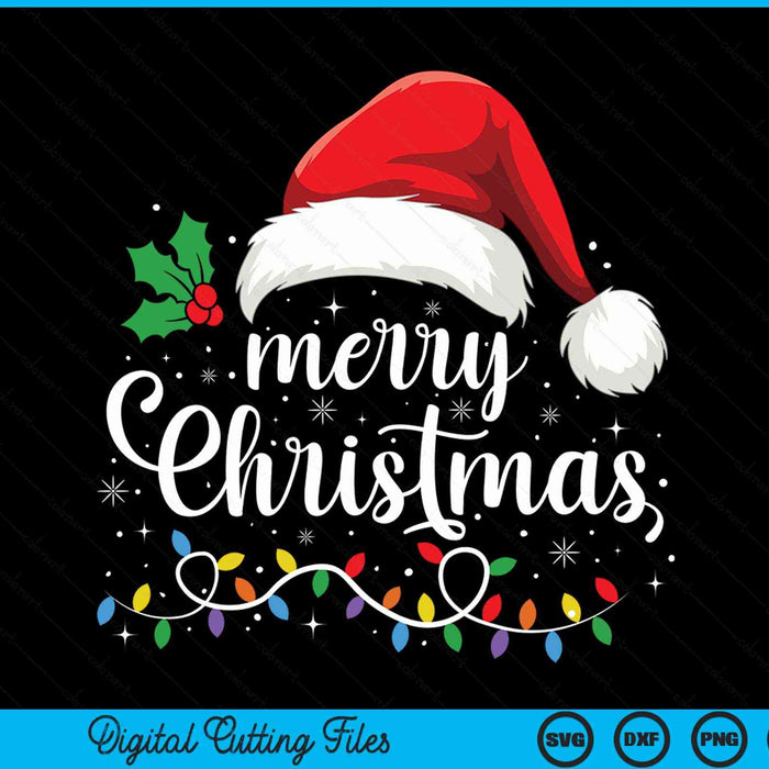 Merry Christmas lights red Santa hat Xmas family SVG cut file