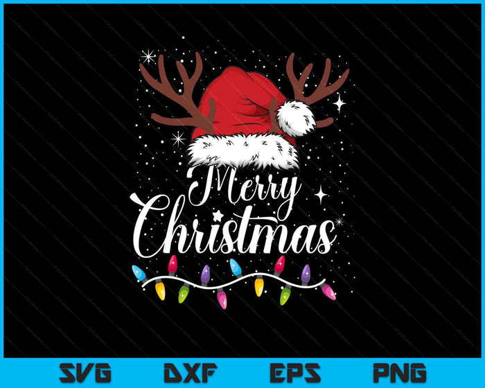 Merry Christmas Red Santa Hat Reindeer Xmas SVG PNG Digital Printable Files