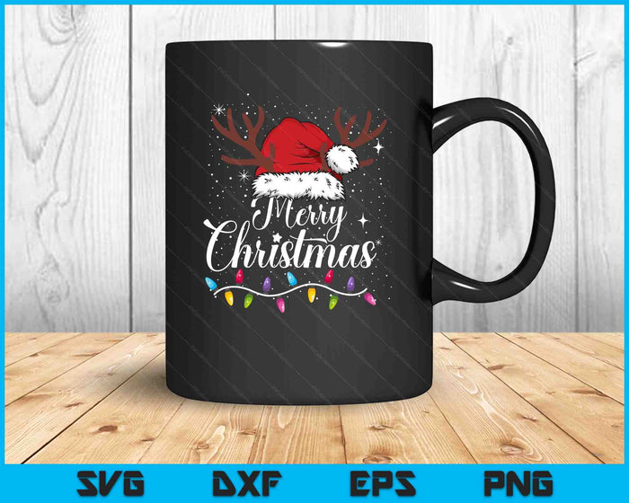 Merry Christmas Red Santa Hat Reindeer Xmas SVG PNG Digital Printable Files