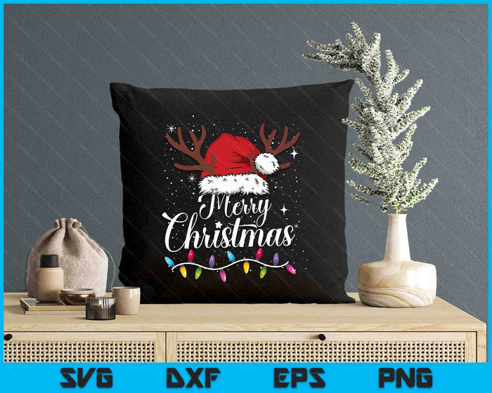 Merry Christmas Red Santa Hat Reindeer Xmas SVG PNG Digital Printable Files