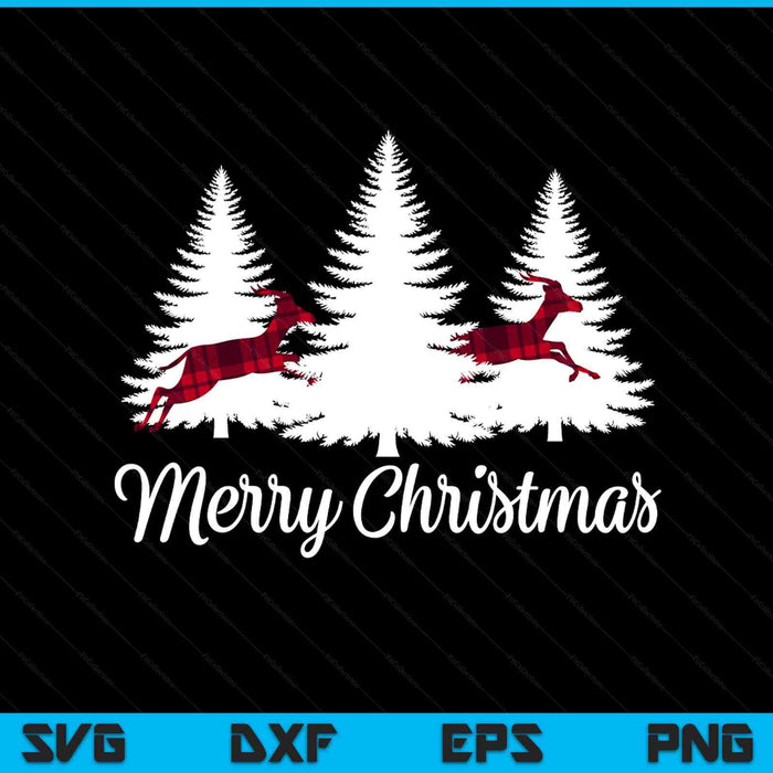 Merry Christmas for women Buffalo plaid reindeer tree SVG cut file