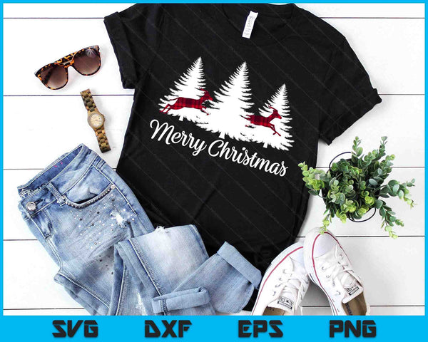 Merry Christmas Shirt For Women Buffalo Plaid Reindeer Tree SVG PNG Digital Printable Files